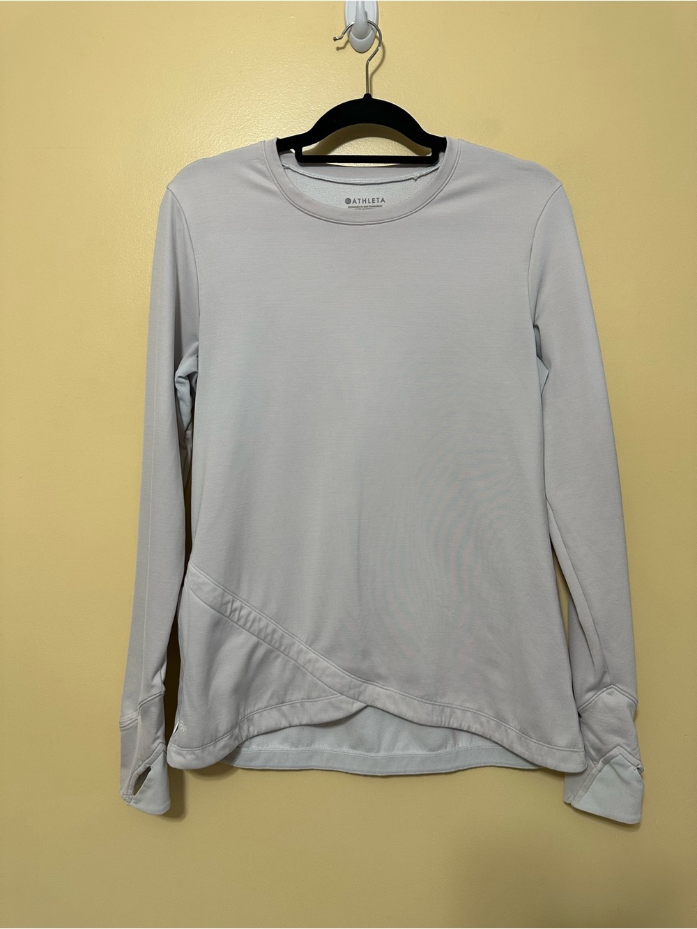 Athleta Boot camp Crew Long Sleeve Fleece Lined Top Women M Light Gray